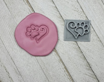 Paw Print Heart Texture Stamp Imprint for Earring Pendant Embossing on Polymer Clay Ceramic Tool Jewelry Craft Making 1 in Handmade Cat Dog