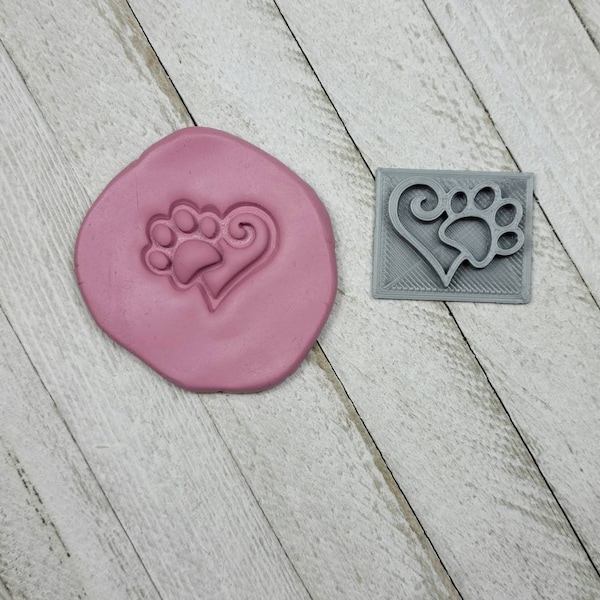 Paw Print Heart Texture Stamp Imprint for Earring Pendant Embossing on Polymer Clay Ceramic Tool Jewelry Craft Making 1 in Handmade Cat Dog