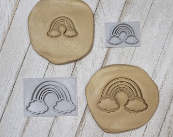 Rainbow Clouds, .82"x1.2" or 1.38"x1.95", Texture Stamp, for Pendant, for Earrings, Embosser, Polymer Clay, Soap Stamp, Leather, Clay Stamp