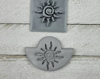 Aztec Tribal Sun Swirl Texture Stamp for Earring Pendant Embossing on Polymer Clay Fondant Jewelry Making Handmade Hieroglyph Southwest