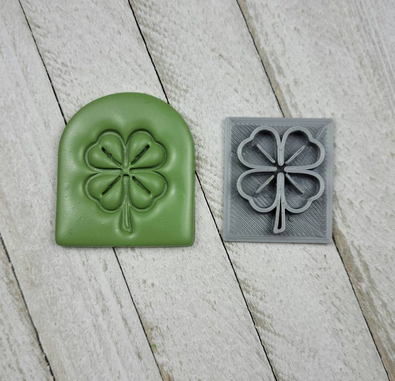 Shamrock 4 Leaf Clover Texture Stamp for Earring Pendant Embossing on Polymer Clay Ceramic Tool Jewelry Craft Making Handmade Nature Organic image 1
