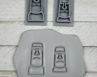 Easter Island Heads Texture Stamps Set of 2 for Earring Pendant Embossing on Polymer Clay Ceramic Fondant Jewelry Making Handmade Tiki Man