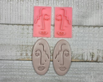 Wavy Hair Lady Face Modern Profile Texture Stamp for Earring Pendant Embosser Polymer Clay Soap Tool Jewelry Craft Making Line Drawing Art