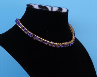 Gold and Royal Purple Geometric Beaded Choker Necklace