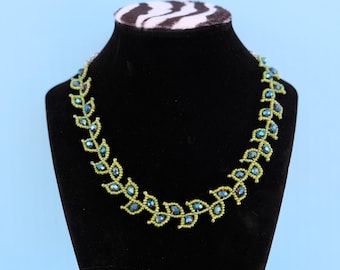 Elven-Inspired Sparkly Green Woven Leaf Necklace