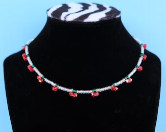 Retro Inspired Cherry Beaded Necklace