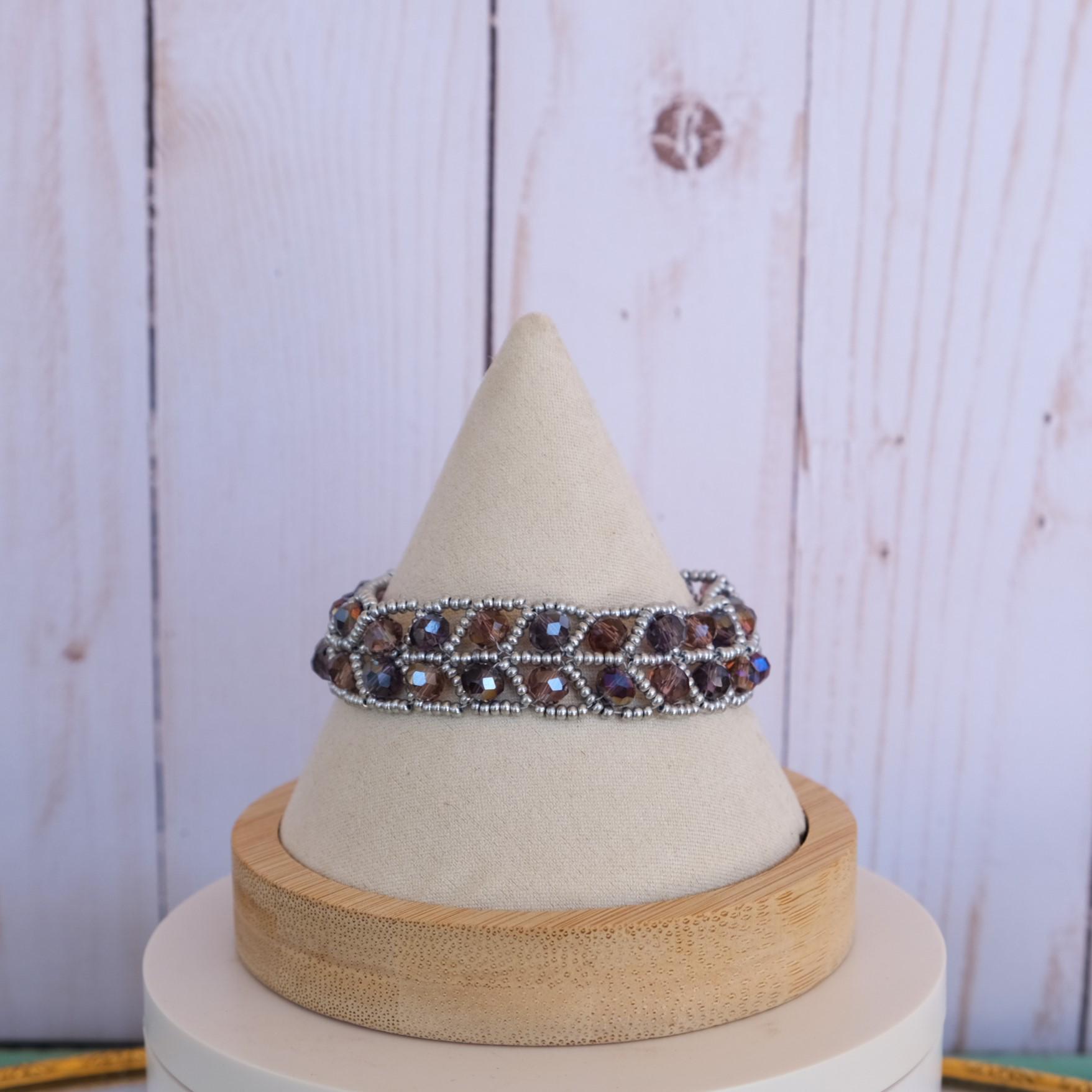 Forest Fae: Silver and Purple Woven Leaf Beaded Bracelet
