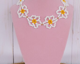 Flower Power: Oversized Yellow Daisy Beaded Choker Necklace