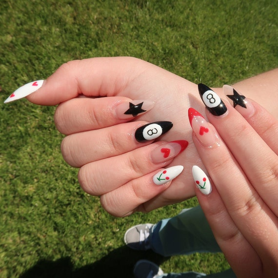Press on Nails | Hand Painted Custom | Trendy Nails | 8 Ball
