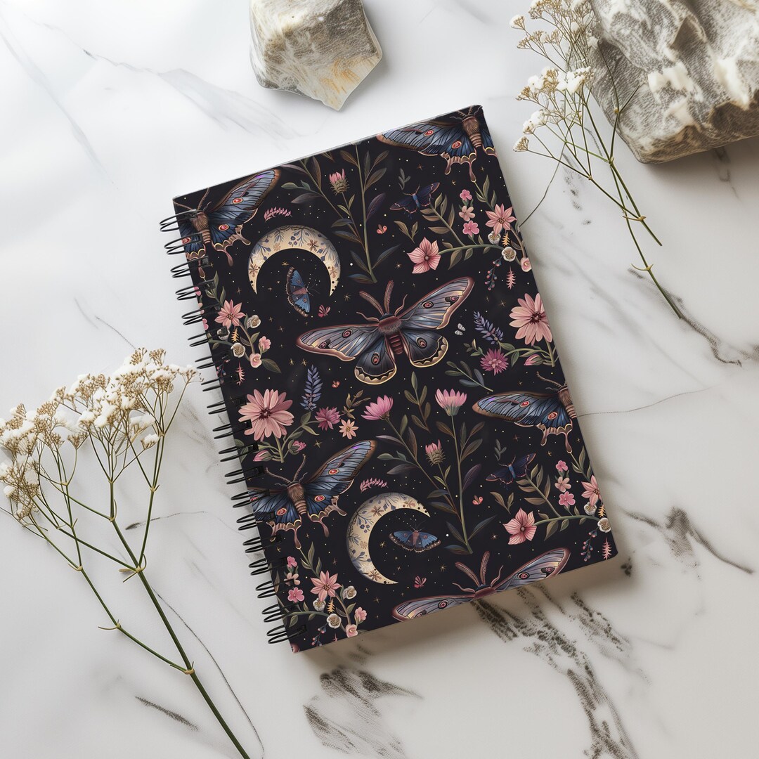 Moth & Moon Spiral Notebook | Celestial Night Sky Ruled Journal - Etsy