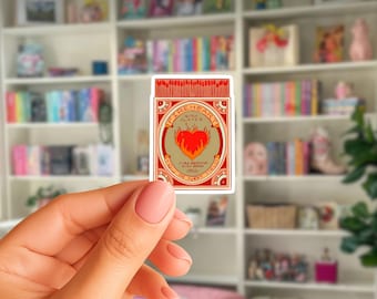 Sticker boîte d'allumettes coeur de feu | trône de verre | Booktok, cadeau pour lecteur Kindle | Sticker livresques