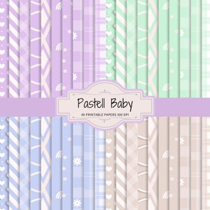 Lot de Papiers Numériques Pastel Baby - 40 Designs Imprimables - 300 DPI