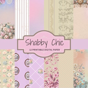 12 Feuilles de Papier Numérique Shabby Chic - Motifs Vintage Romantiques pour Scrapbooking, album mariage et Artisanat