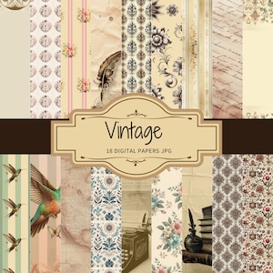 18 papiers numériques Vintage imprimables haute résolution 300 DPI, Scrapbooking, invitations, carterie, journal