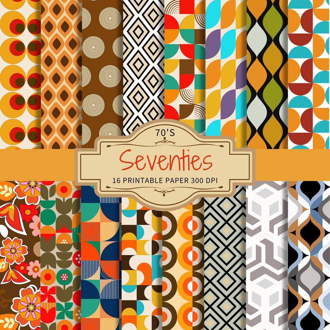 Printable Paper 70s Scrapbooking | Set of 16 Retro Seventies Decorative ...