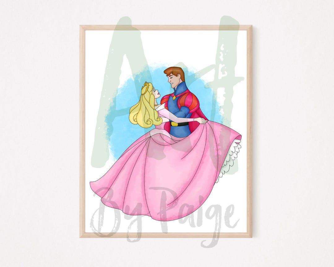 Sleeping Beauty Princess Aurora & Prince Philip Watercolour Art Print