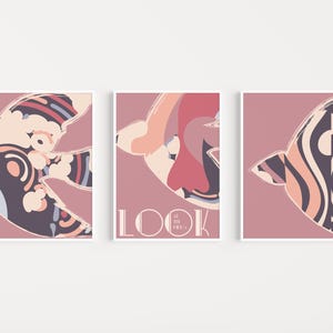 Dreierset Kunst, Vogel Poster, Blush rosa Wandkunst, Tropisches Vogel Dekor, 3er-Set rosa, Minimal Wandkunst, Look at the Birds