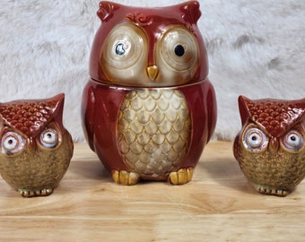 Vintage Owl Cookie Jar and Figurines