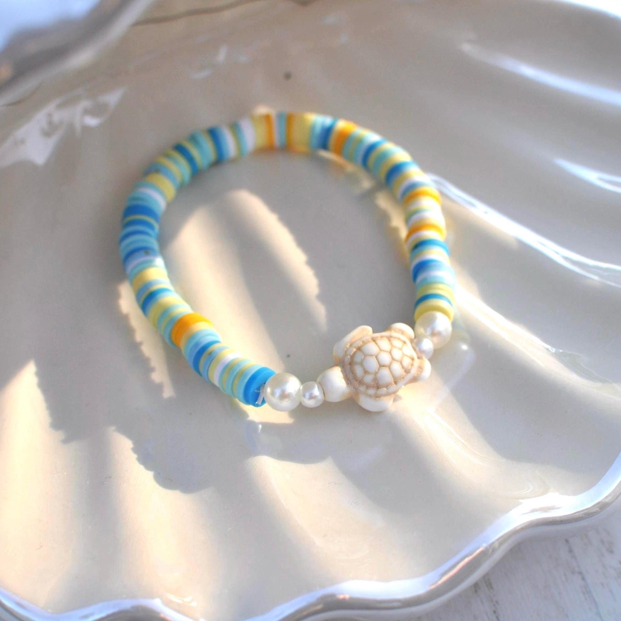 Clay Bead Summer Bracelet with Turtle Charm