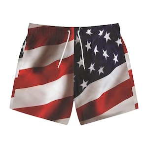 Swim Trunks American Flag Men&#39;s Shorts Patriotic Swimwear, Independence Day Fourth of July Beachwear, USA Flag Boardshorts, Red White Blue