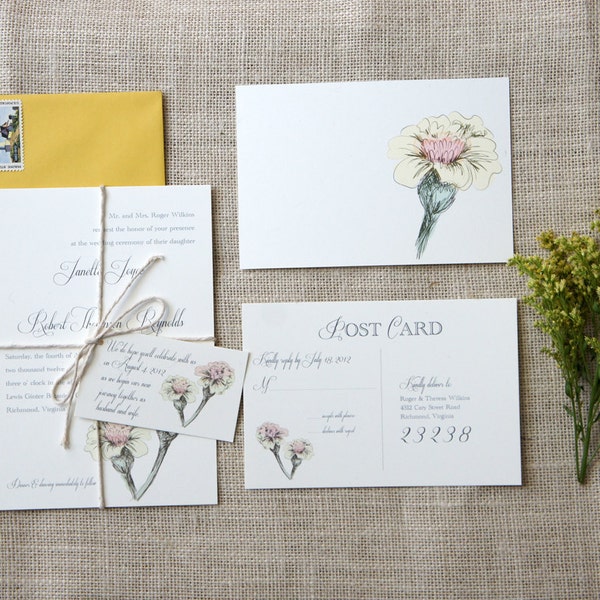 Vintage Inspired Floral Wedding Invitation Sample