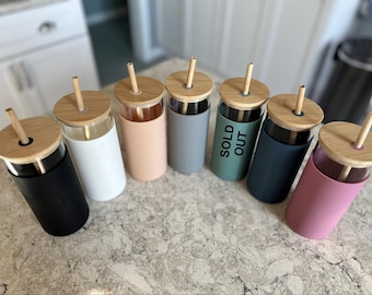 Glass Tumbler with Silicone Sleeve, Bamboo Lid & Straw
