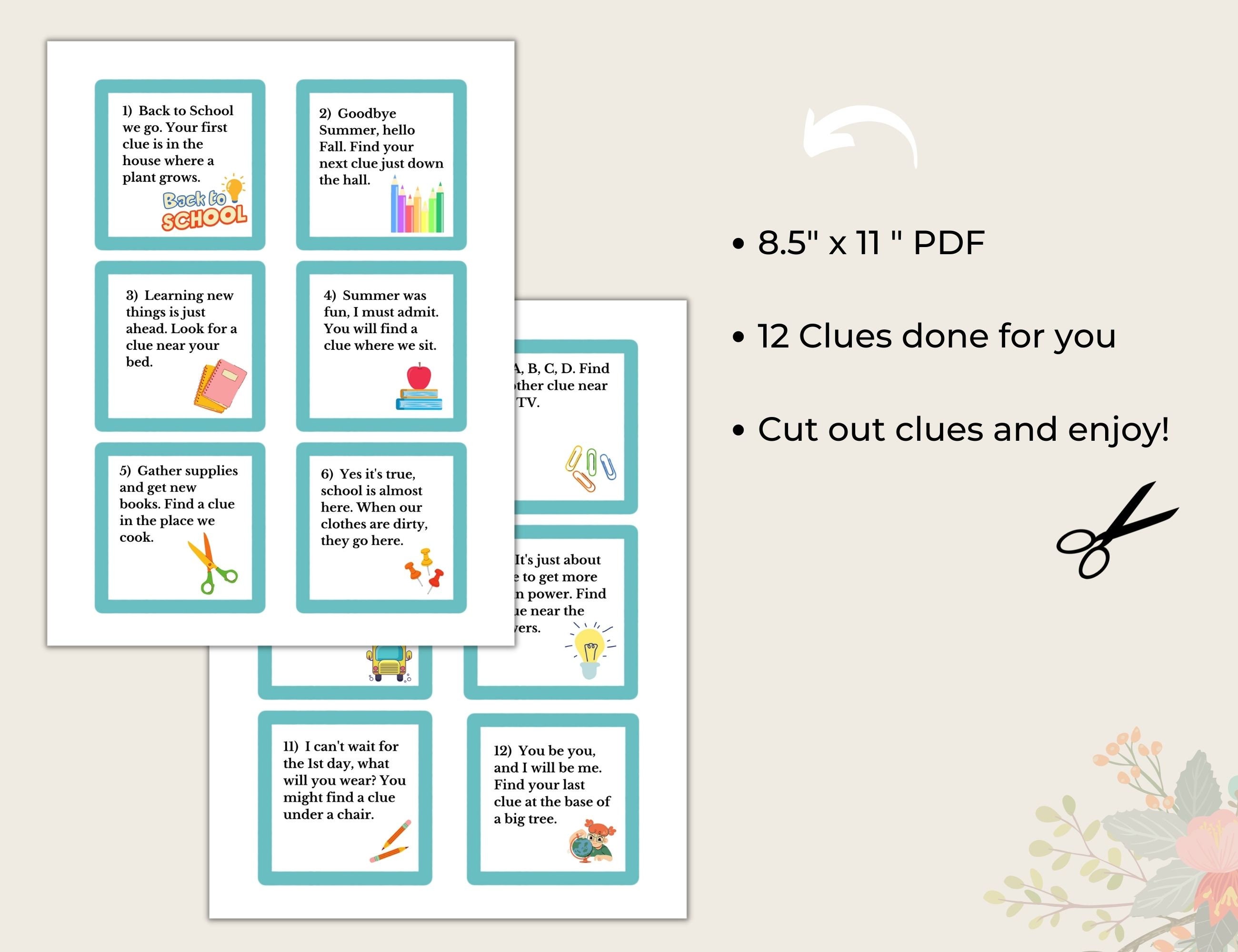 Scavenger Hunt for Kids, Scavenger Hunt Cards, Back to School, Printable PDF, Scavenger Hunt ...