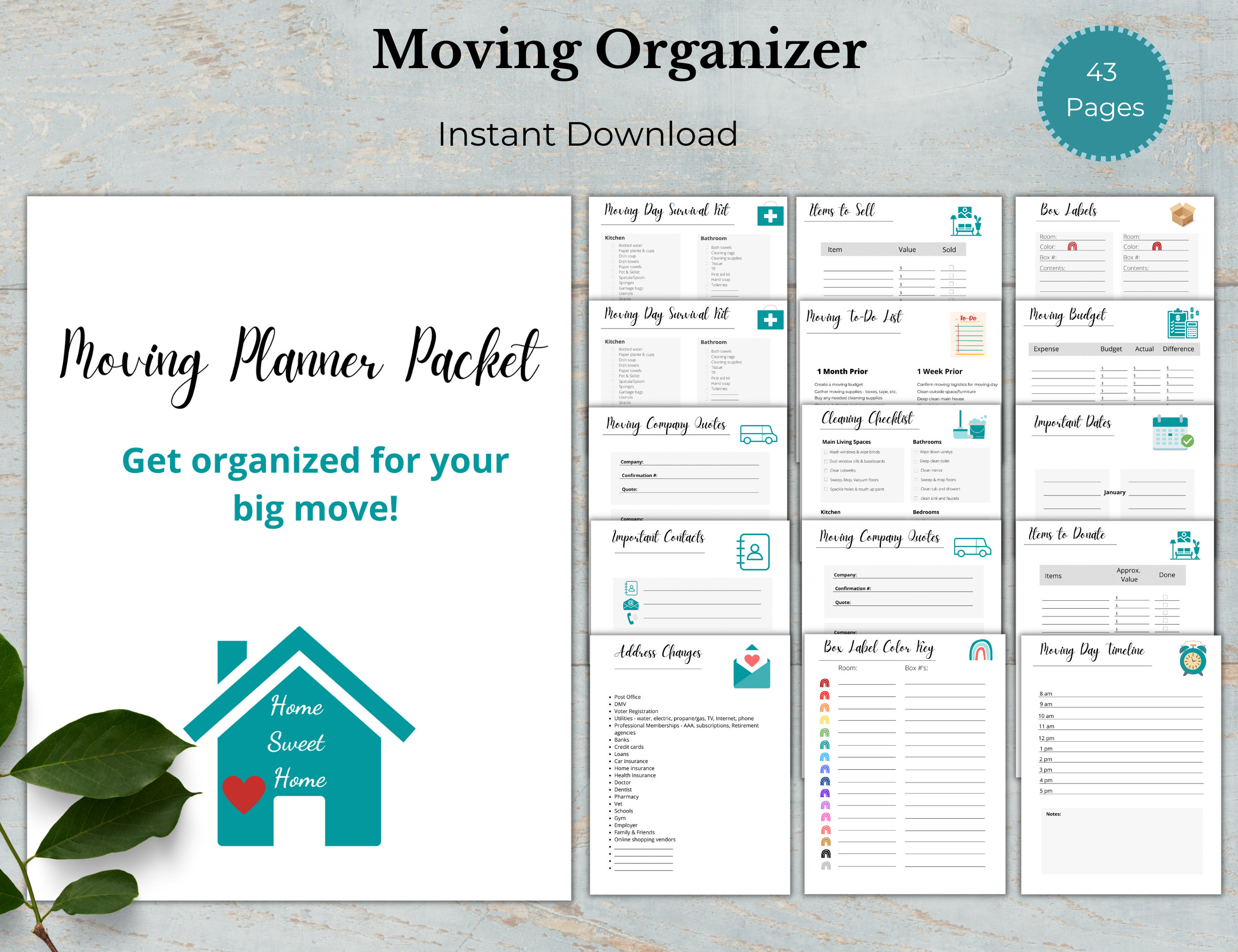 Moving Planner Moving Checklist Printable for New Home Moving Binder ...