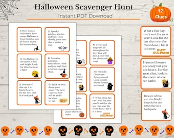 Halloween-Schnitzeljagd, Halloween-Schnitzeljagd für Kinder, druckbare PDF, Schnitzeljagd-Hinweise, Halloween-Spiele Ausdrucke, Halloween-Spaß
