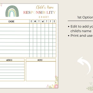 Responsibility Chart for Kids, Responsibility Chart for Teens, Chore ...