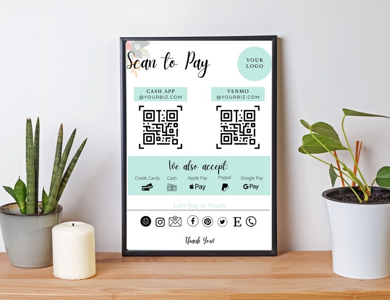 Printable QR Code, Editable QR Code Sign Business, Scan to Pay, Scan to ...