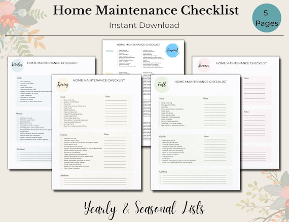 Home Maintenance Checklist, Seasonal Home Maintenance Printable Checklist, Home Maintenance tips, Home Maintenance Planner