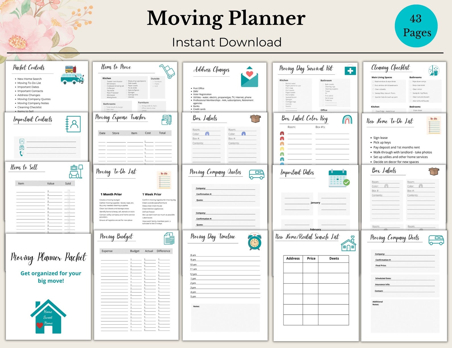 Moving Checklist Planner Moving Organization Tracker Garage Sale ...