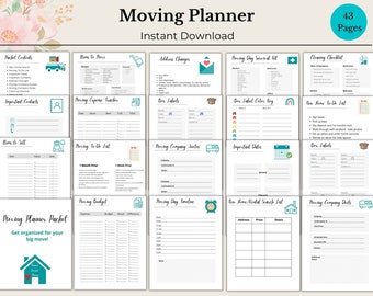 Moving Checklist Planner Moving Organization Tracker Garage Sale Planner Box Labels Moving Binder Printable