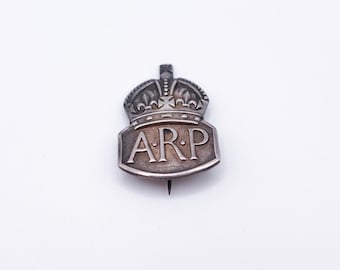 Solid Sterling Silver ARP Pin Badge for Air Raid Precautions WWII 1938 - Fully Hallmarked - Worldwide Shipping
