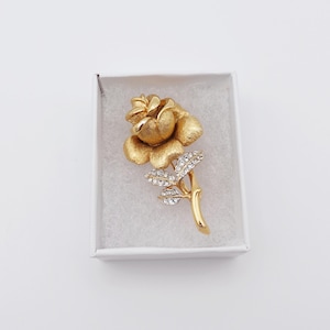 Vintage Attwood and Sawyer Rose Brooch - Gold Plated with Swarovski Crystals Signed A and S - Worldwide Shipping