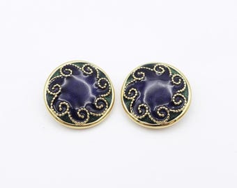 Vintage Signed Nina Ricci Clip On Earrings with Blue and Green Enamel on Gold Tone Metal - Worldwide Shipping