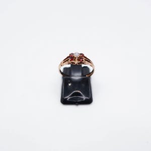 Beautiful 9ct Gold Opal and Ruby Ring with - Fully Hallmarked Size L, 5.75, 11, 51 - Worldwide Shipping