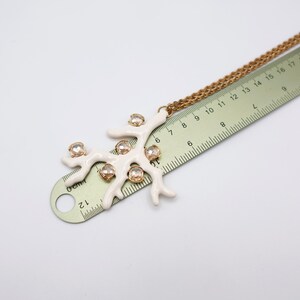 Signed KJL White Coral Pendant Necklace by Kenneth Jay Lane with Enamel on Gold Tone Metal - Statement Piece - with ruler showing pendant height in cm