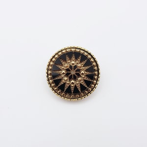 Vintage Black Glass and Gold Tone Starburst Brooch - Hand signed HLB or HLG - Worldwide Shipping
