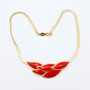Vintage 1980's Napier Flame Necklace with Red Enamel and Gold Plated Chain Signed - Worldwide Shipping