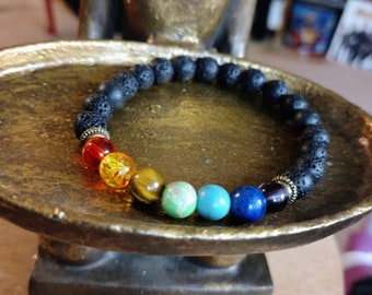 7 Bead Color Chakra beads with Lava Rock Beads Buddha Bracelet