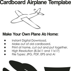 Plantilla de avión de cartón - recorte de avión en cartón de papel, proyecto de bricolaje de avión - DESCARGA INSTANTE (09855)