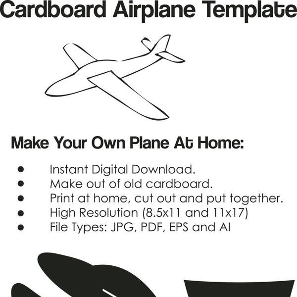 Cardboard Airplane Template - Airplane cutout on paper cardboard, Airplane DIY project - INSTANT DOWNLOAD (09855)