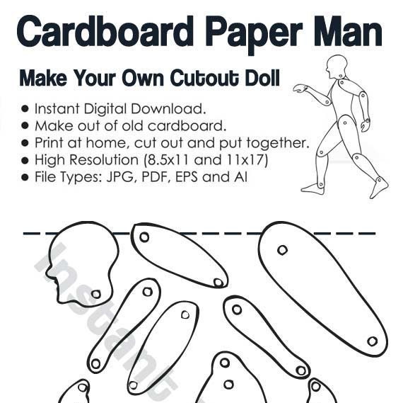 Paper Craft Cutout Man Template - Cut on paper or cardboard - Paper doll  DIY project - INSTANT DOWNLOAD (09854)