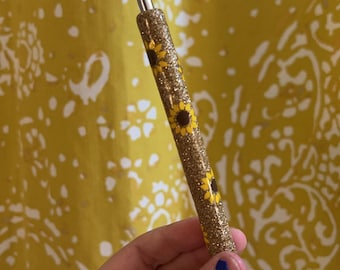 Personalized Sunflower Glitter Pen - Custom Ink Pen, Cute Teacher Gift, Office or Nurse Stationery