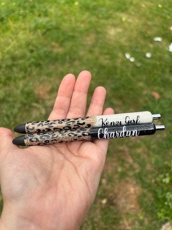 Personalized Leopard Glitter Pen - Custom Ink Pen, Cute Teacher Gift, Office or Nurse Stationery