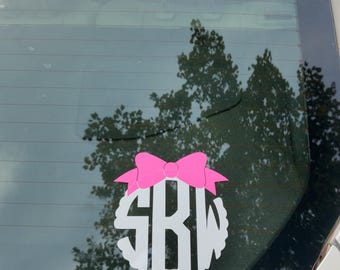 Personalized Monogram Car Decal with Bow – Custom Initials Vinyl Sticker, Preppy Car Accessory, Cute Girly Car Decor