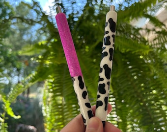 Personalized Cow Print Glitter Pen - Custom Ink Pen, Cute Teacher Gift, Office or Nurse Stationery