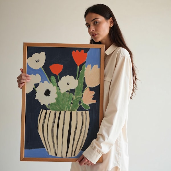 Abstract Floral Vase Print | Modern Poppy Wall Art (Digital Download)